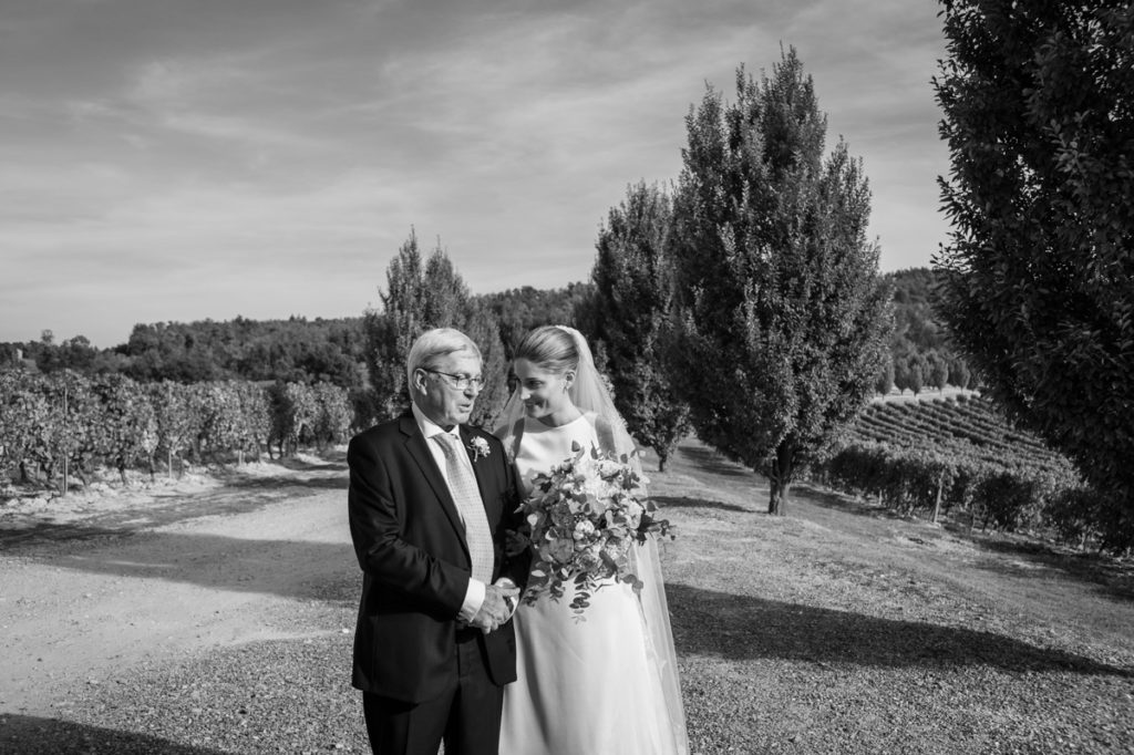 bride dress father wedding best photographer reportage bw photos Italy Piedmont authorial photography emotional country