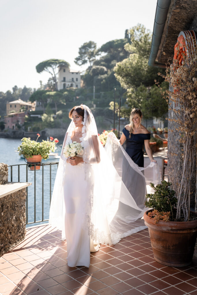 PhotosGiorgia Cenni e Lorenzo Di Giovanni wedding in portofino September 2023 Italy, Francesca Piccini dress for the Sky sport Journalist