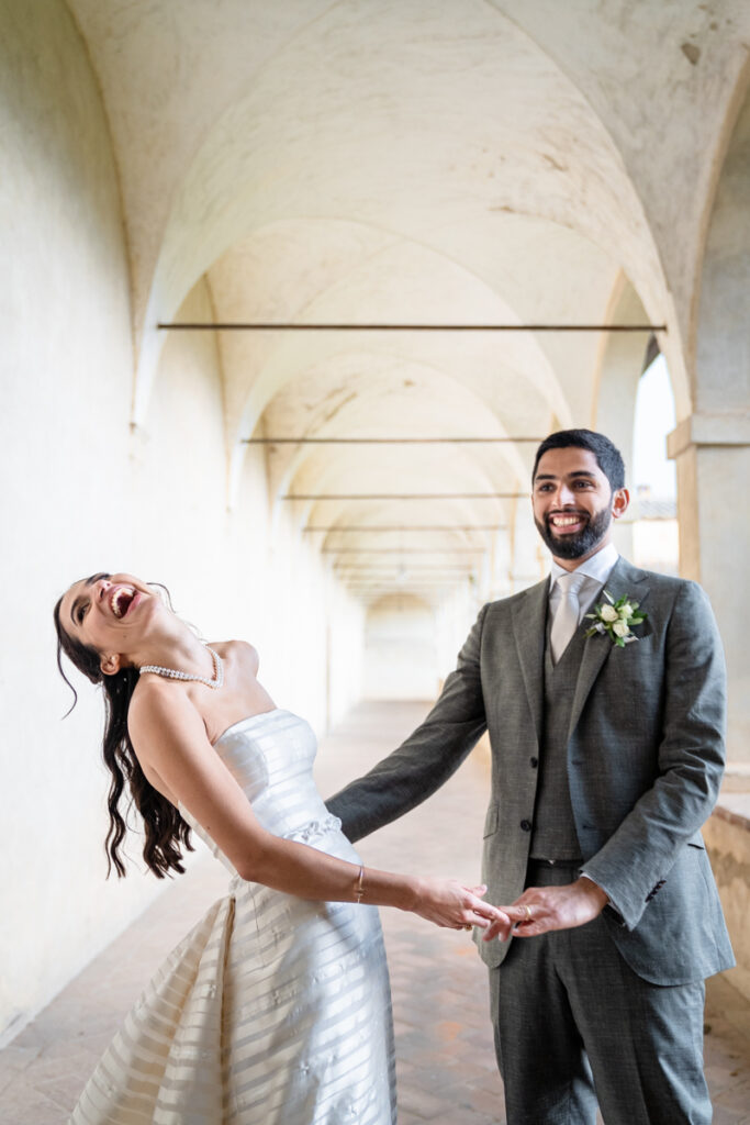 wedding photographer in Tuscany, Italy style, best wedding venue certosa di Pontignano, convento, bride dress by Peter Langner