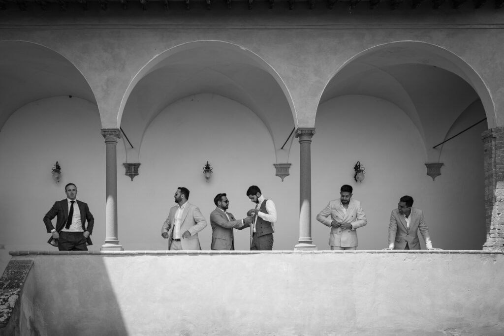 wedding photographer in Tuscany, Italy style, best venue certosa di Pontignano, convento, groom getting ready