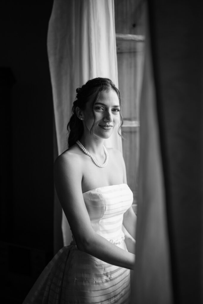 wedding photographer in Tuscany, Italy style, best venue certosa di Pontignano, convento, bride dress by Peter Langner, bride portait