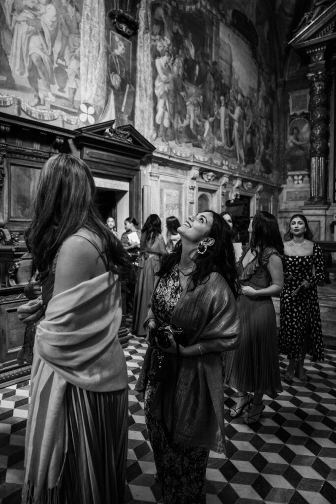 wedding photographer in Tuscany, Italy style, best wedding venue certosa di Pontignano, convento, bride dress by Peter Langner, church old